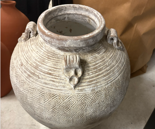 VTG Large Washed Pattern Carved Vase